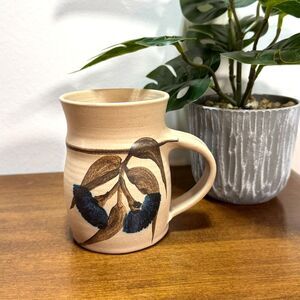 Studio Art Pottery Coffee Mug Signed Bendigo Painted Flower Handmade